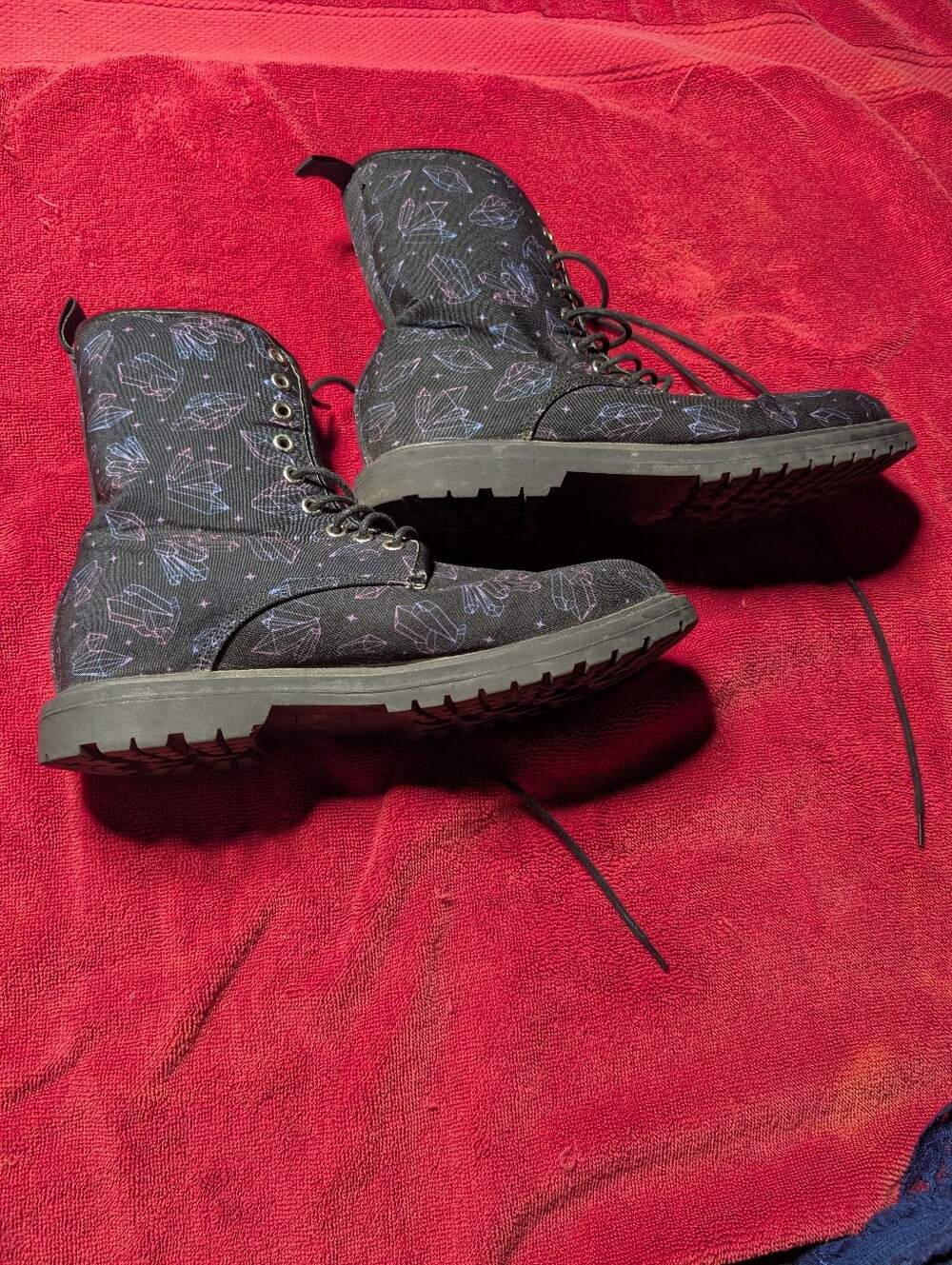 Women's Black Crystal Patterned Lace-Up Combat Boots